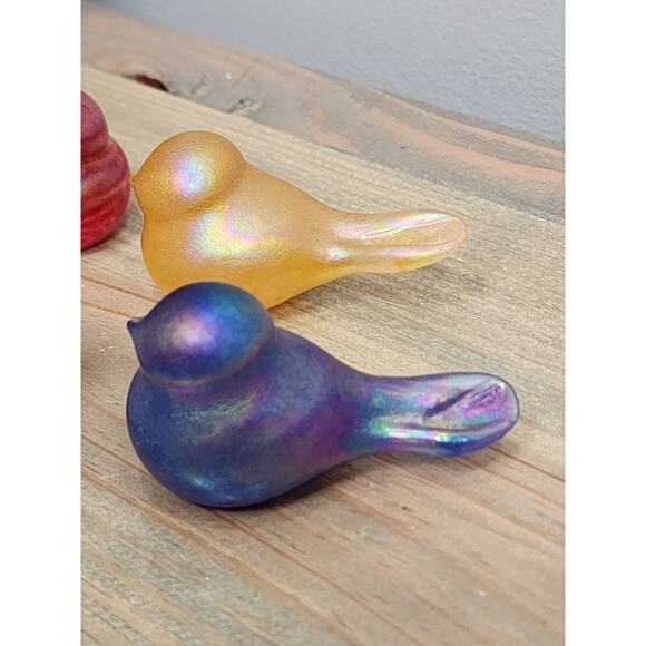 Iridescent Carnival Art Glass Bird Figurine Miniature Lot Of 5 - Picture 2 of 10